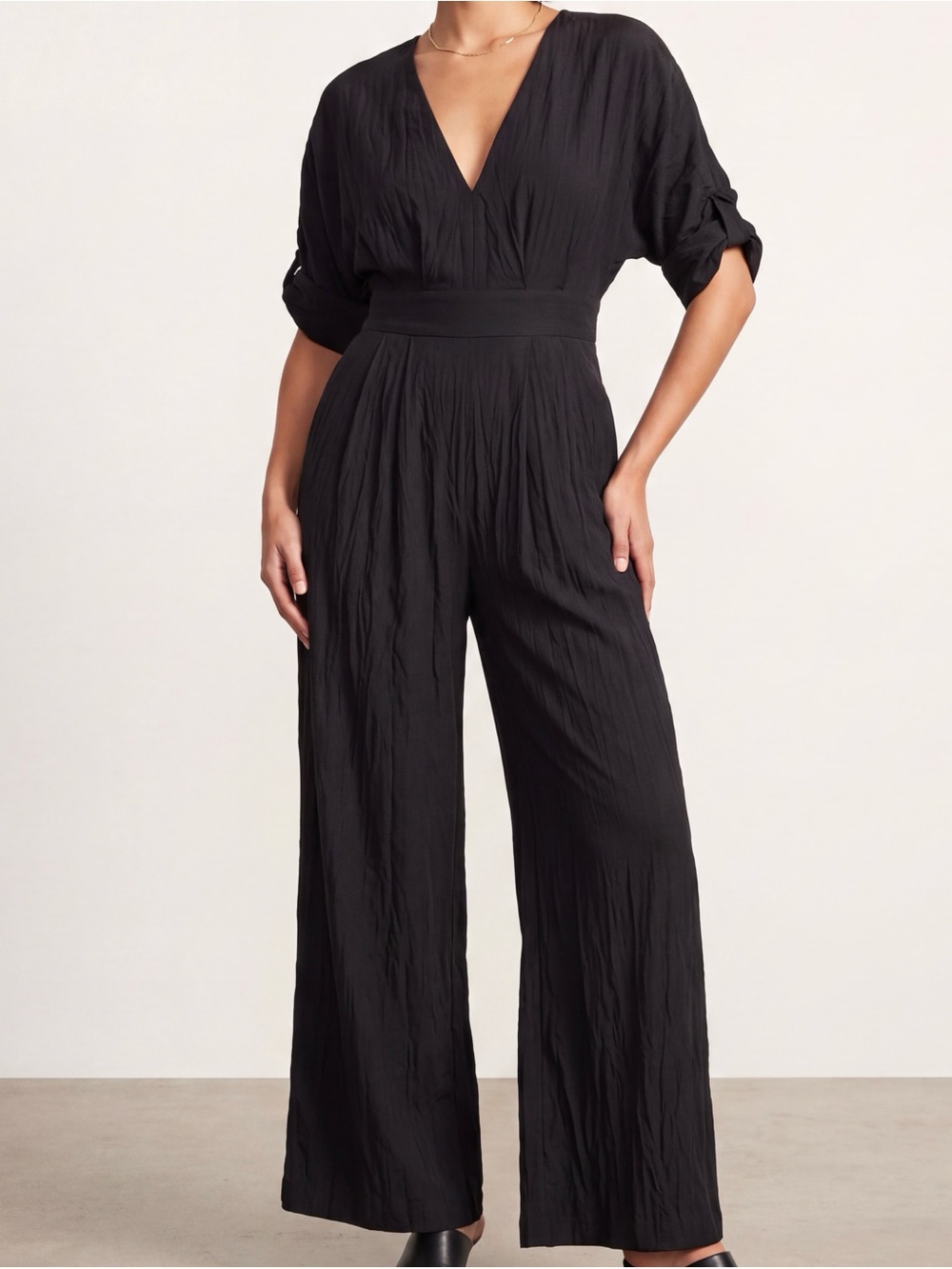 chic me  Black V-Neck Pantsuit Size M